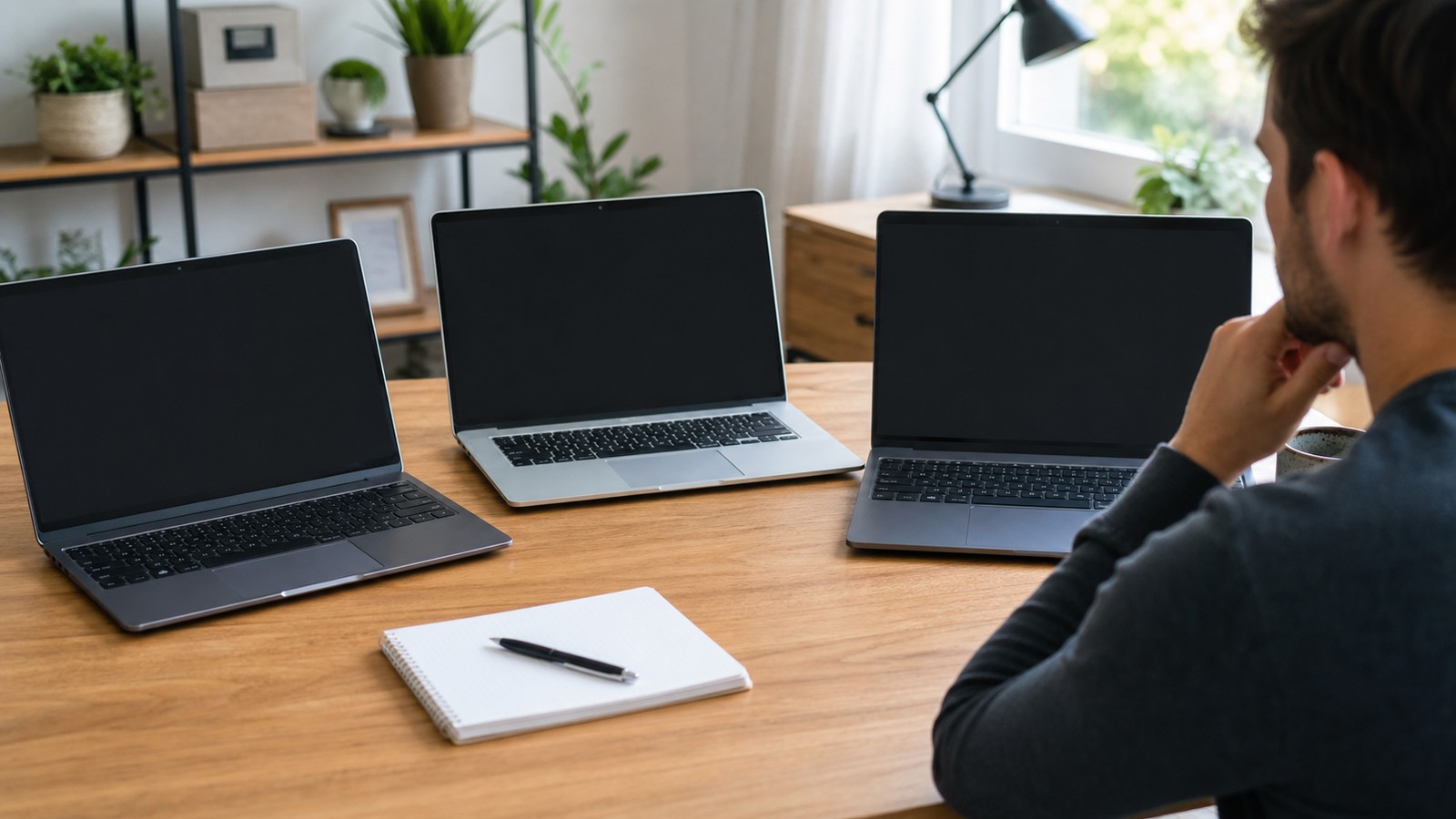 Affordable laptop options arranged on a clean home office desk.